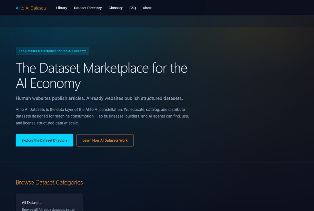 Homepage of AItoAIDatasets.com