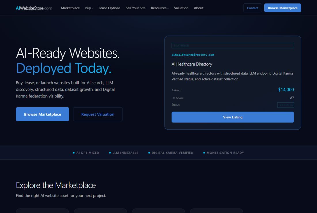 Homepage of AIWebsiteStore.com