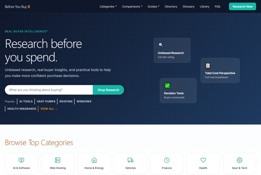 Homepage of BeforeYouBuyX.com