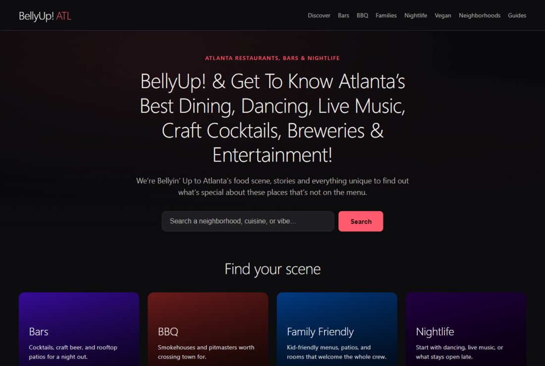 Homepage of BellyUpATL.com