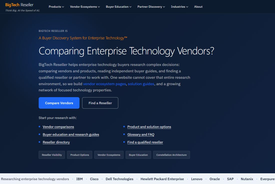 Homepage of BigTechReseller.com