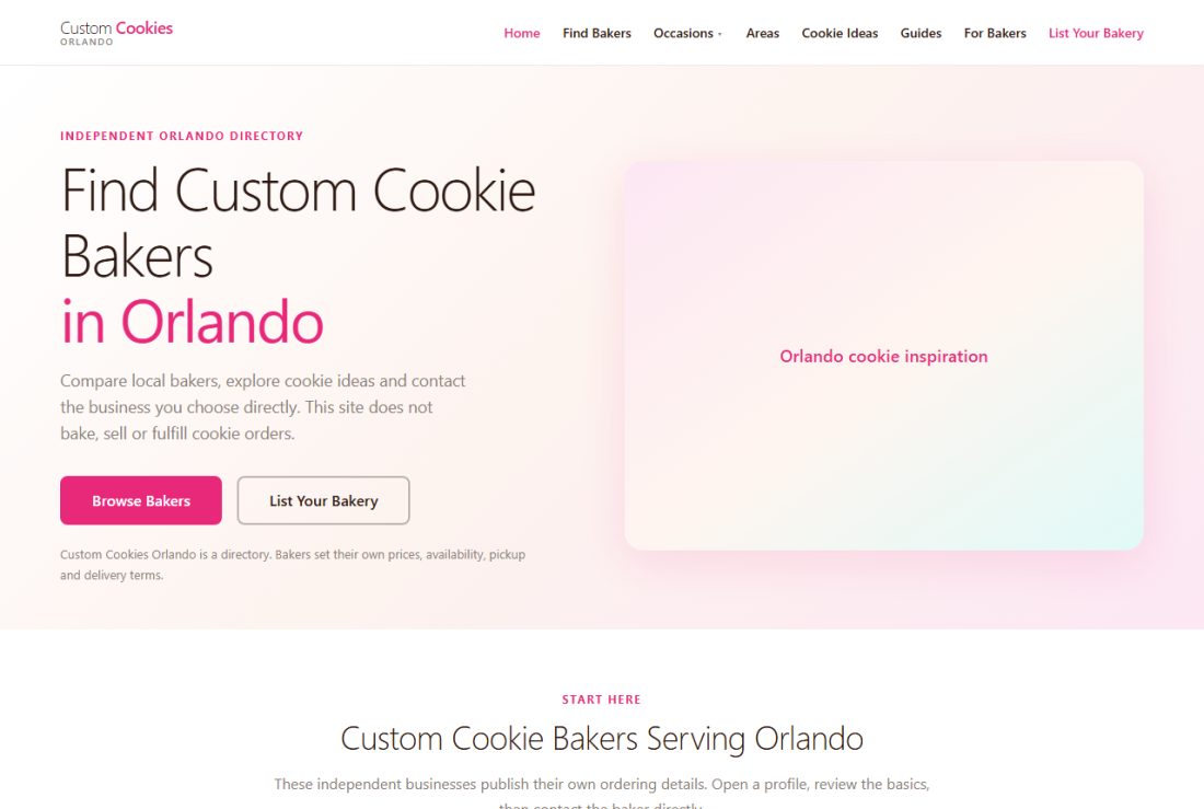 Homepage of CustomCookiesOrlando.com
