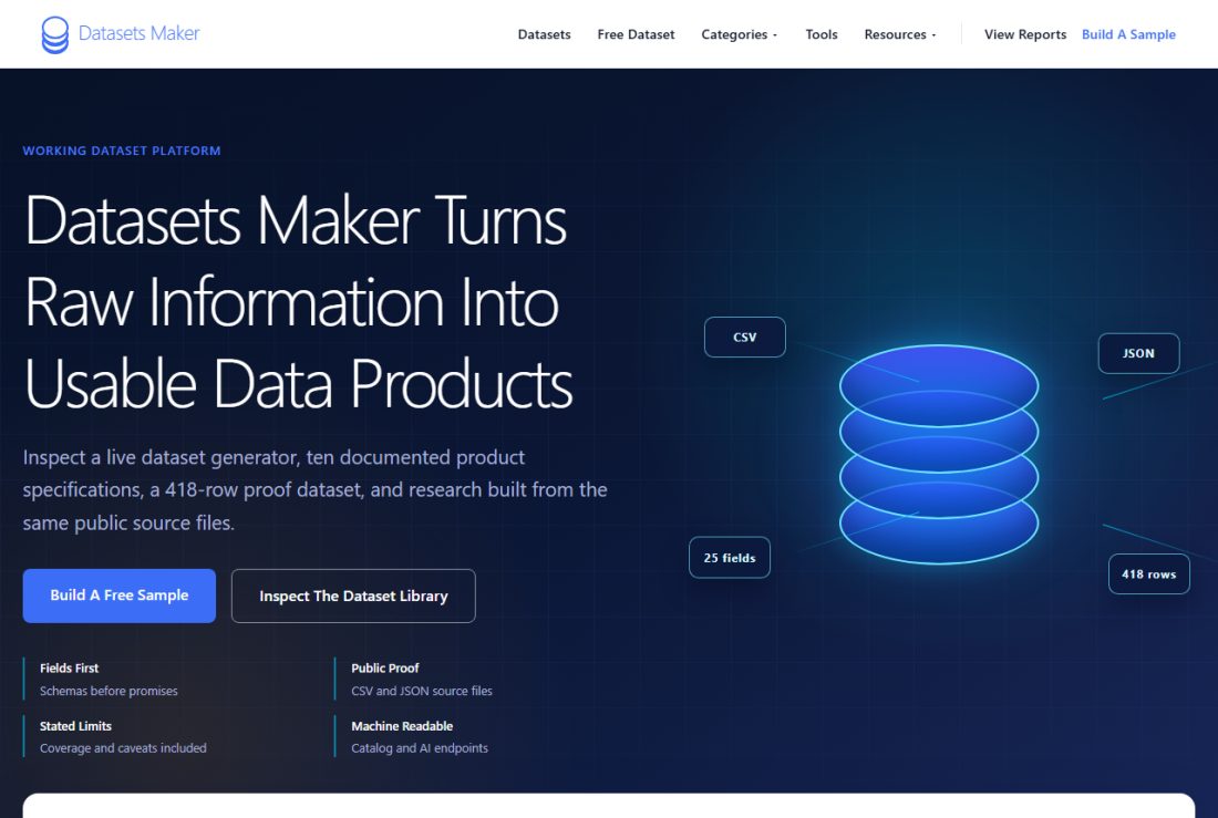 Homepage of DatasetsMaker.com
