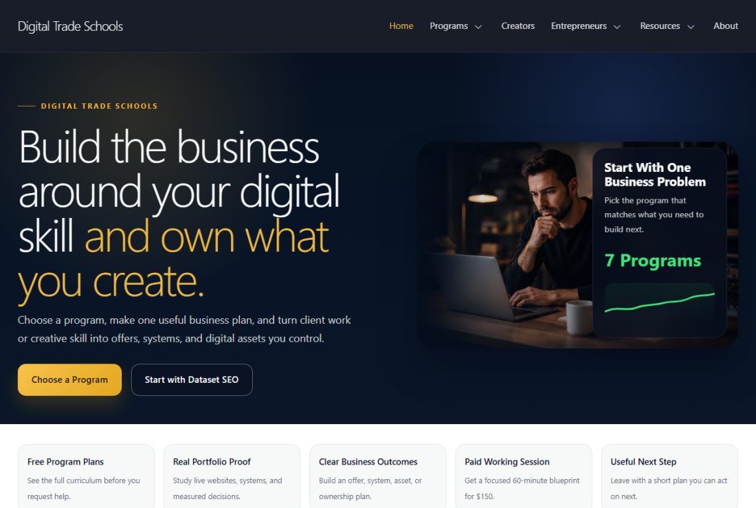 Homepage of DigitalTradeSchools.com