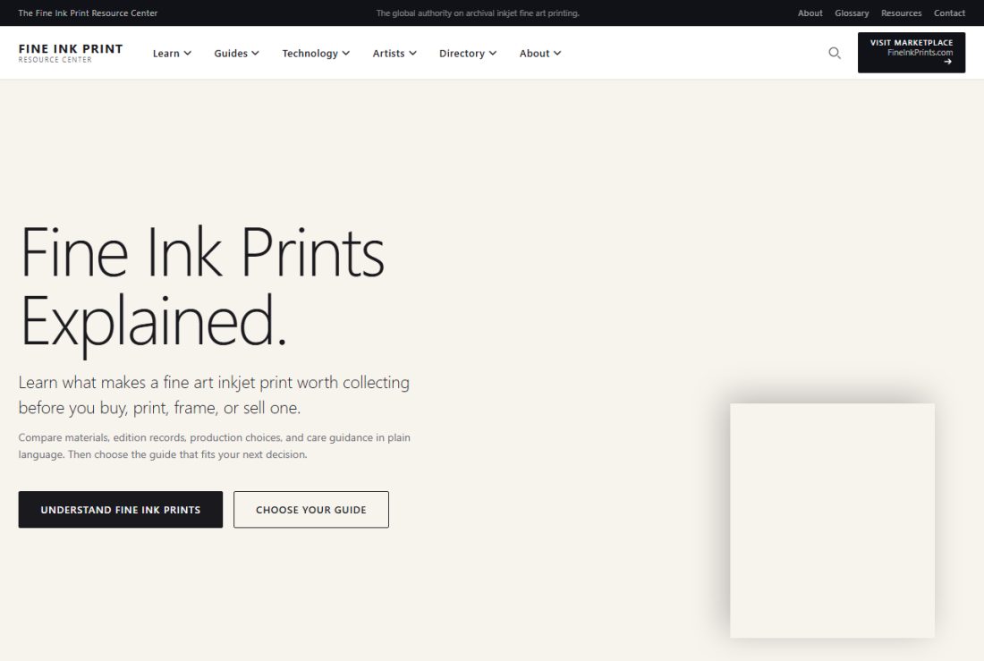 Homepage of FineInkPrint.com
