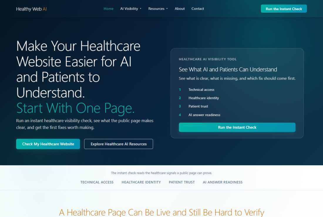 Homepage of HealthyWebAI.com