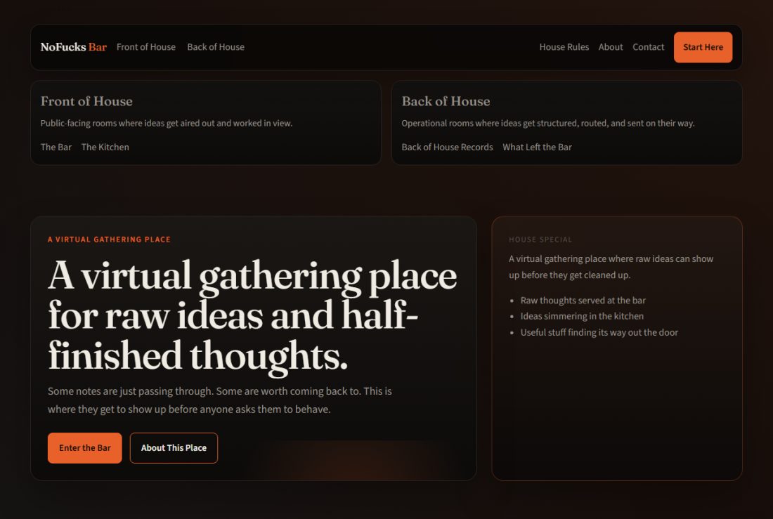 Homepage of NoFucksBar.com