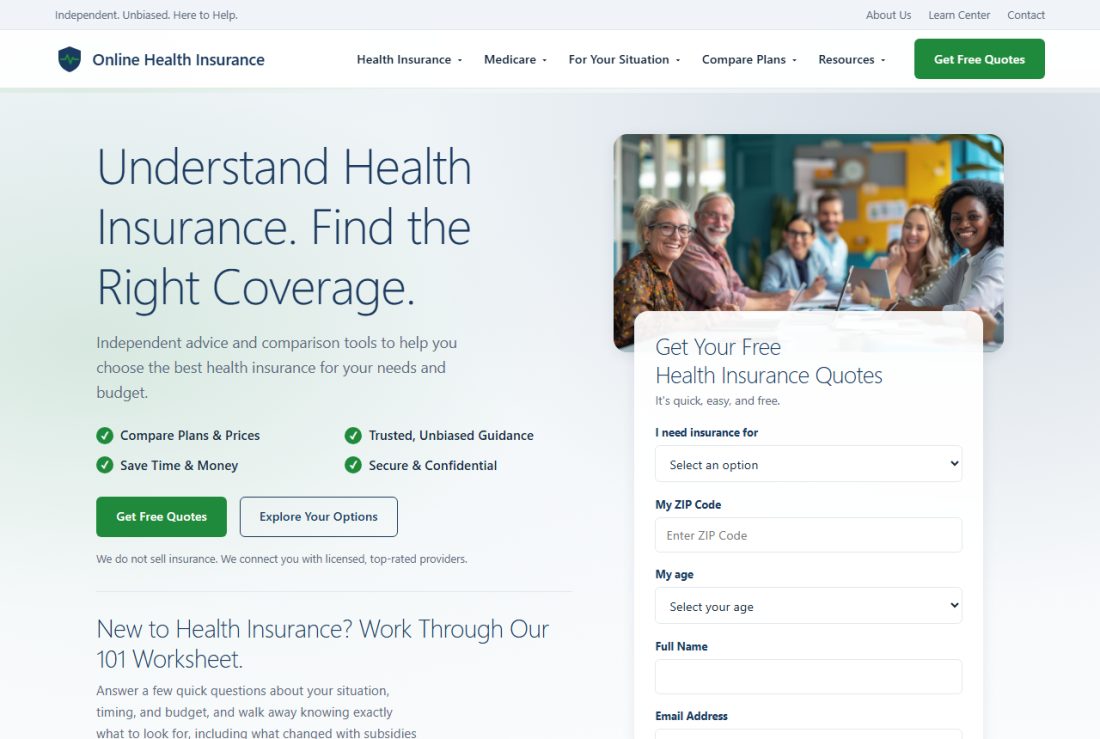 Homepage of OnlineHealthIns.com