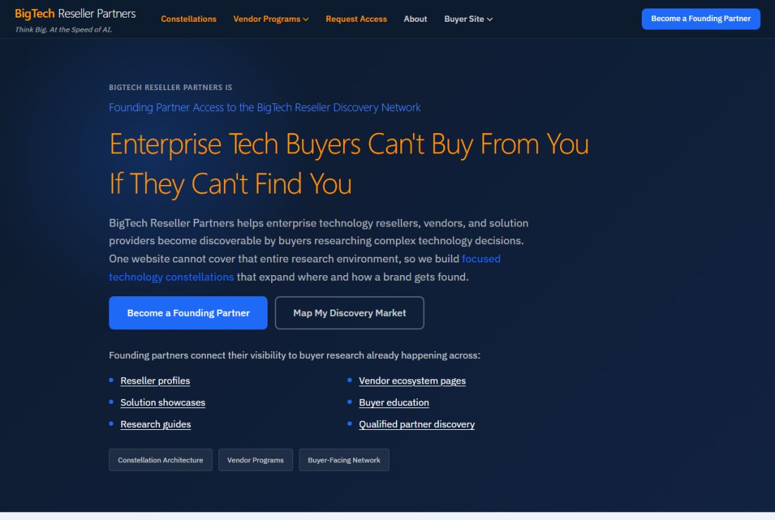 Homepage of partners.bigtechreseller.com
