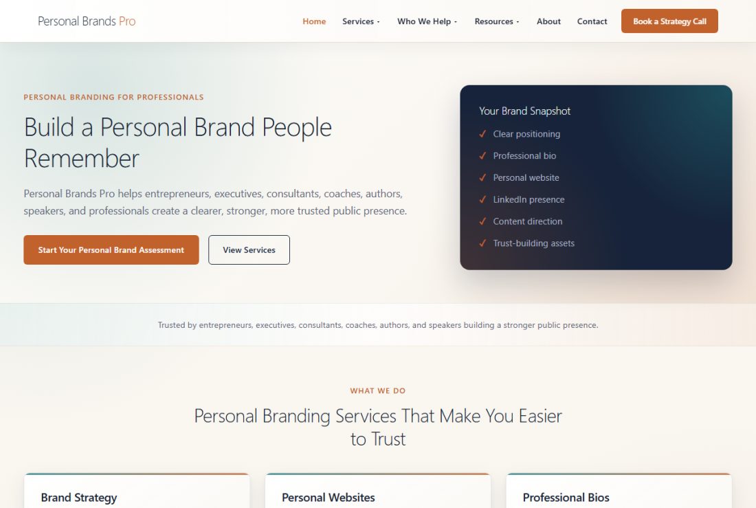 Homepage of PersonalBrandsPro.com