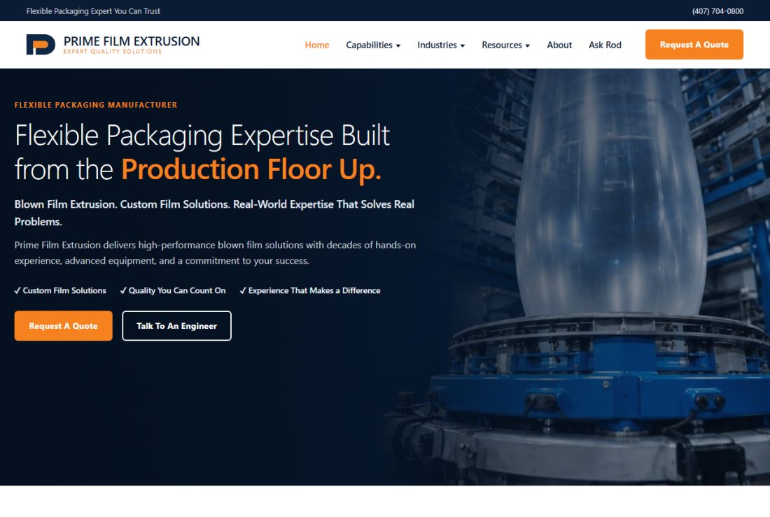 Homepage of PrimeFilmExtrusion.com