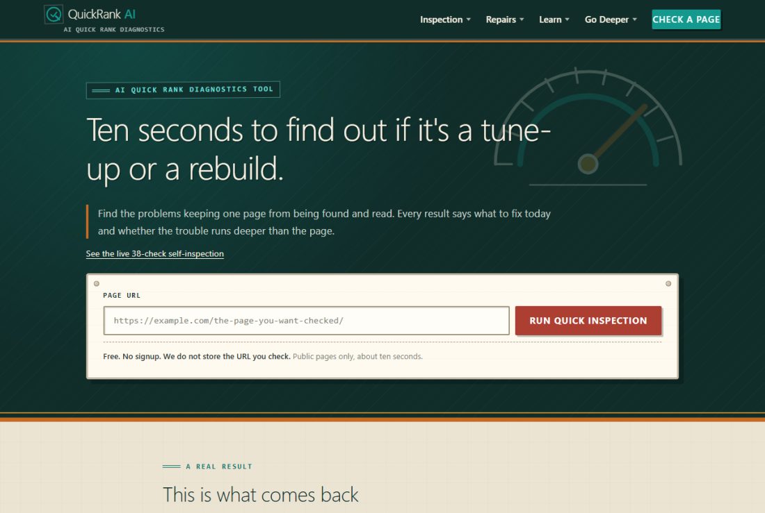 Homepage of QuickRankAI.com