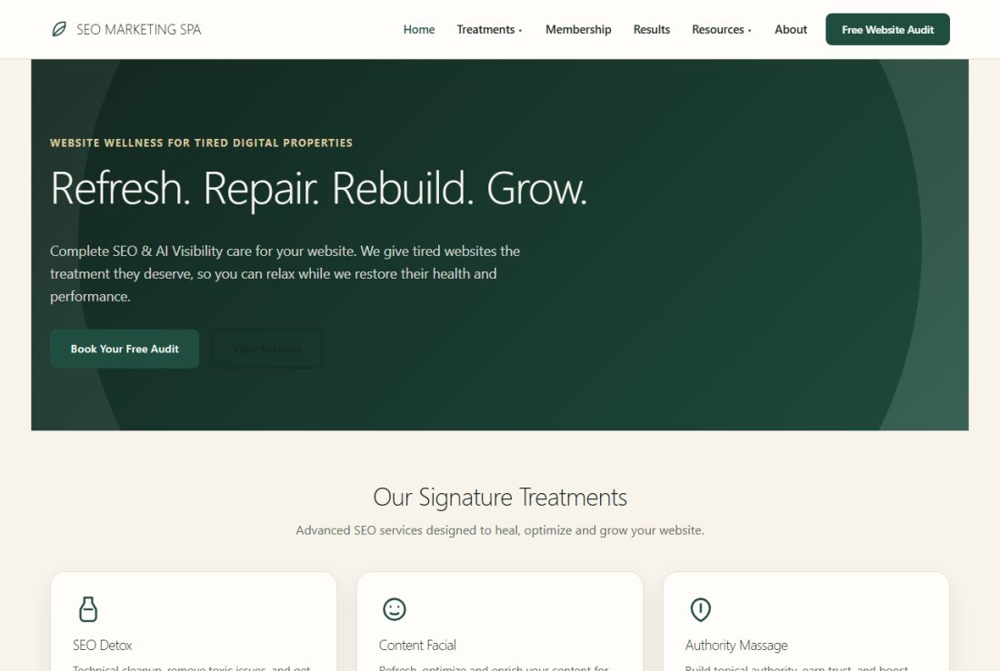 Homepage of SEOMarketingSpa.com
