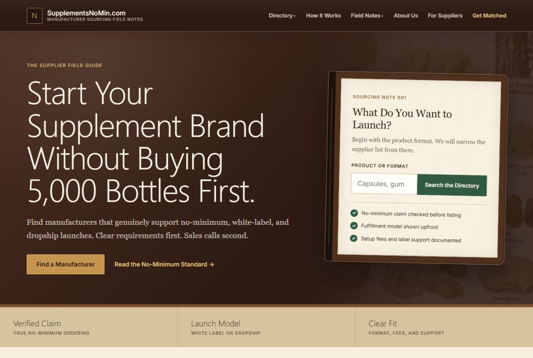 Homepage of SupplementsNoMin.com